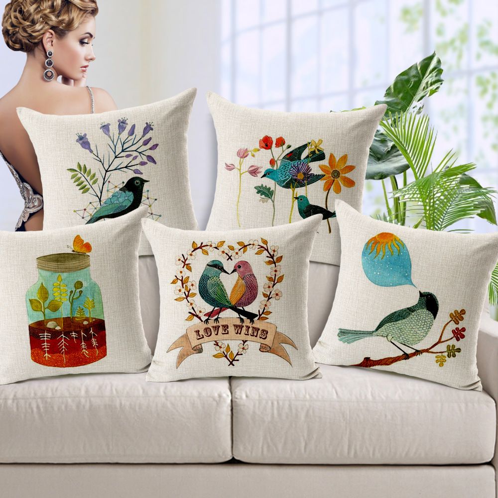 Hand Paint Flower And Birds Custom Cushion Covers Love Couple intended for The Amazing and Gorgeous decorative pillows with birds for Inviting