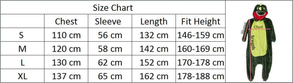 Kigurumi Onesie Size Chart