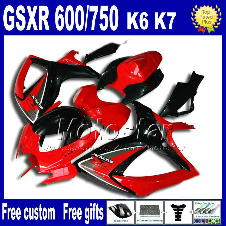 Motorradverkleidungssatz + Sitzverkleidung für GSXR 600/750 2006 2007 SUZUKI GSX-R600 GSX-R750 06 07 K6 rot schwarz Verkleidungssätze FS91