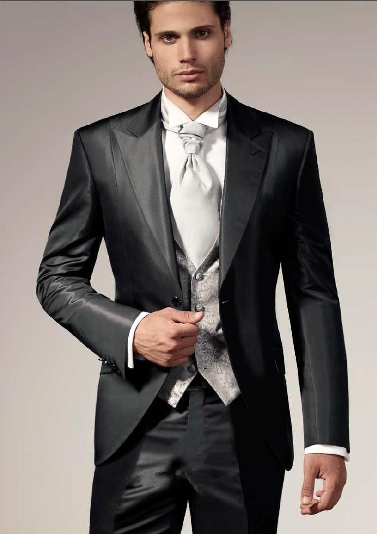 New Style Black Mens Wedding Suits 2015 Peaked Lapel Mens Wedding ...