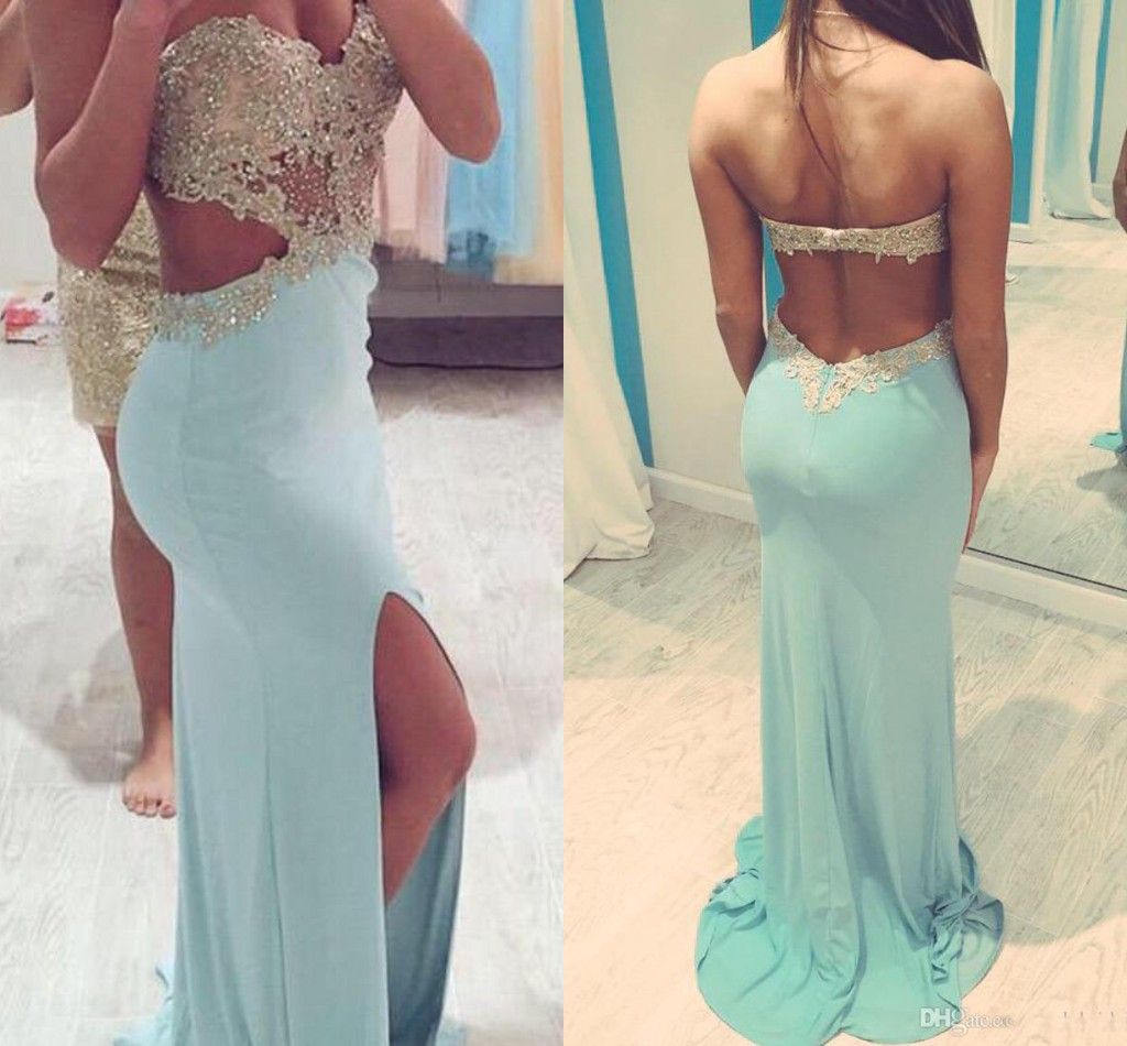 2016 Prom Dresses With Slit Side Cut Out Sweetheart Sexy Party Dresses