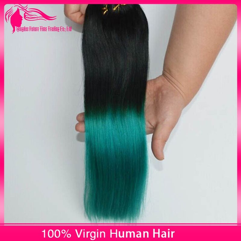 1B/Green Ombre Hair Extensions Black To Green Hair Wefts Human Hair