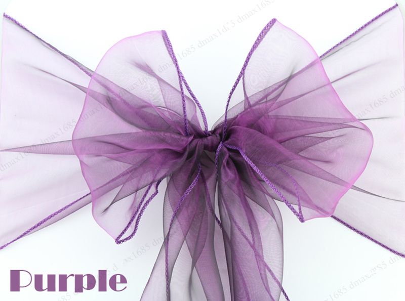 purple organza chair sashes ribbons bow wedding chair cover tie