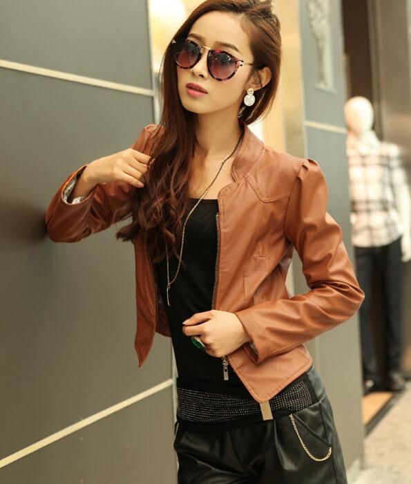 2018 New Hot Chic Korea Black Camel Color Women Faux Leather Short 2018 New Hot Chic Korea Black Camel Color Women Faux Leather Short Motorcycle Jackets With Zipper Overcoats Kids From Swallow2018520