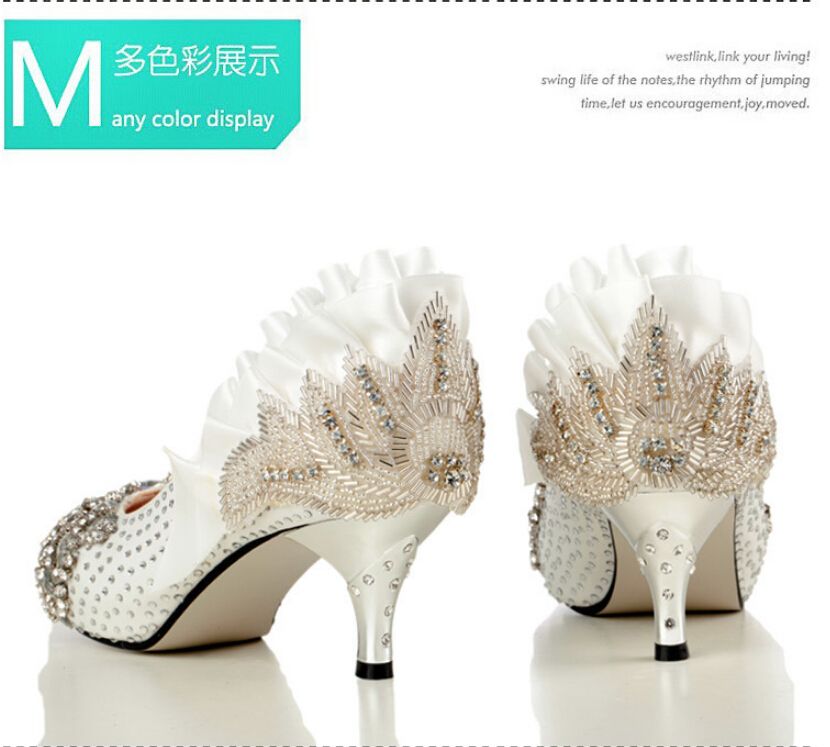 White Wedding Shoes Diamonds Rhinestone White Bridal Shoes High End Luxury Wedding Shoes 6CM 