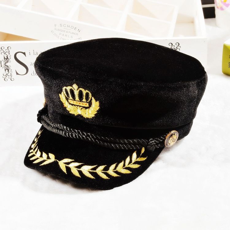 2019 Velvet Captain Hat Navy Sailor Badge Embroidered Octagonal Cap