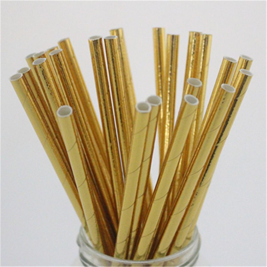 Shiny Gold Foil Paper Straws New Year Eve Supplies Disposable Drink