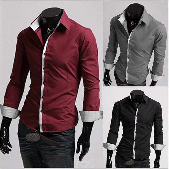 New Mens Long Sleeved Shirts Casual Slim Fit Fashion Mens Dress Shirts ...