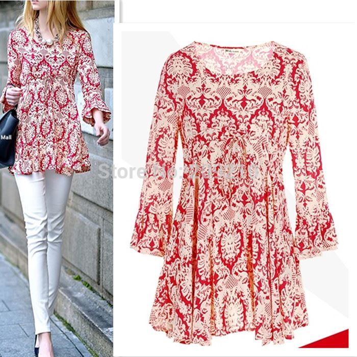 Women Autumn Blouses Vintage Floral Blouse Long Sleeve