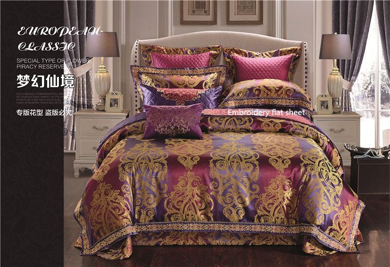 Luxury Purple Satin Cotton Duvet Cover Set Wedding Royal Designer Luxury Purple Satin Cotton Duvet Cover Set Wedding Royal Designer Queen King Bedding Bed Sheet Spread Pillowcases Flannel Covers