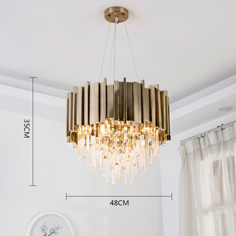 Luxury Post Modern Crystal Pendant Lamp K9 Crystal Stainless Steel Lampshade in Gold Modern Pendant Lighting Round Rectangle Crystal Lights