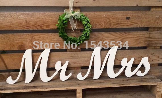 Mr And Mrs Wedding Sign Wooden Letters Wedding Decor Head Table Chair Backers Wall Hangings Script Vintage White