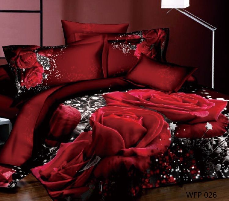 3D Black And Red Rose Print Bedding Sets California King Quilts Duvet Cover Designer Fitted Bed