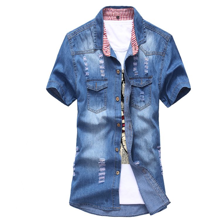 Wholesale-Men Jeans Shirts Short Sleeve New 2016 Summer Holes Denim ...