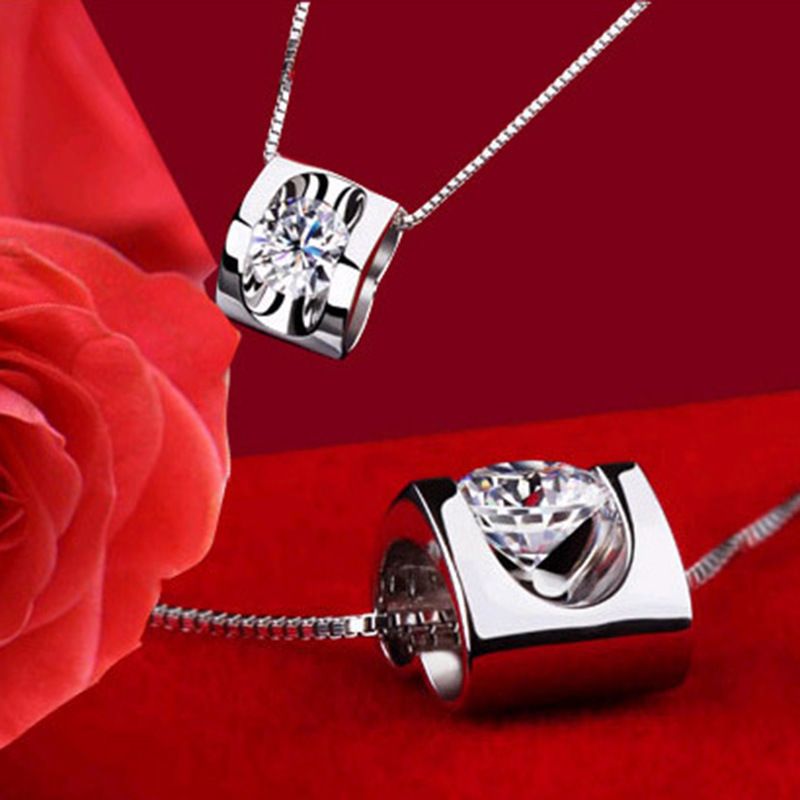 Österrike hjärta kärlek kristall halsband cubic zircon topp diamant 925 sterling silver hänge halsband för bröllopsklänning set parti