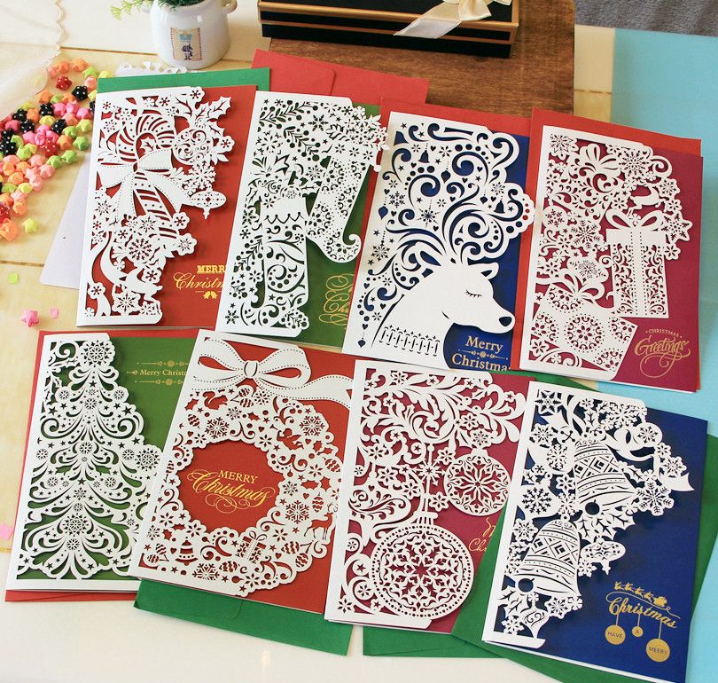 Paper Cut Christmas Cards Greeting Three Fold Business ...