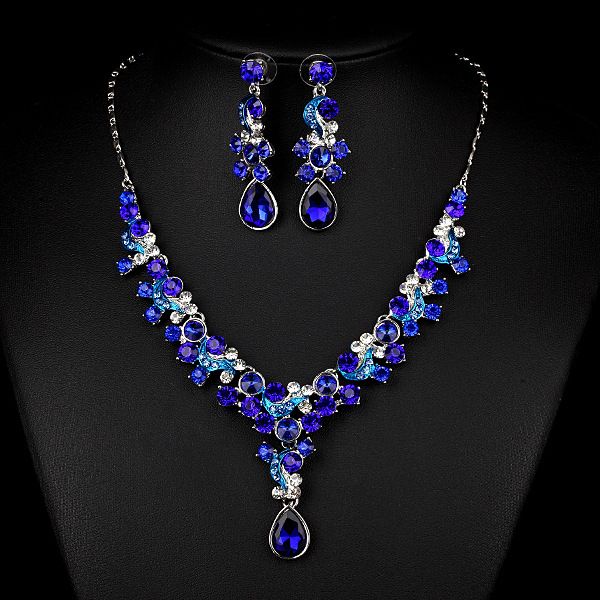 Royal Blue 2015 Wedding Jewelry Sets Shining Rhinestone Necklace