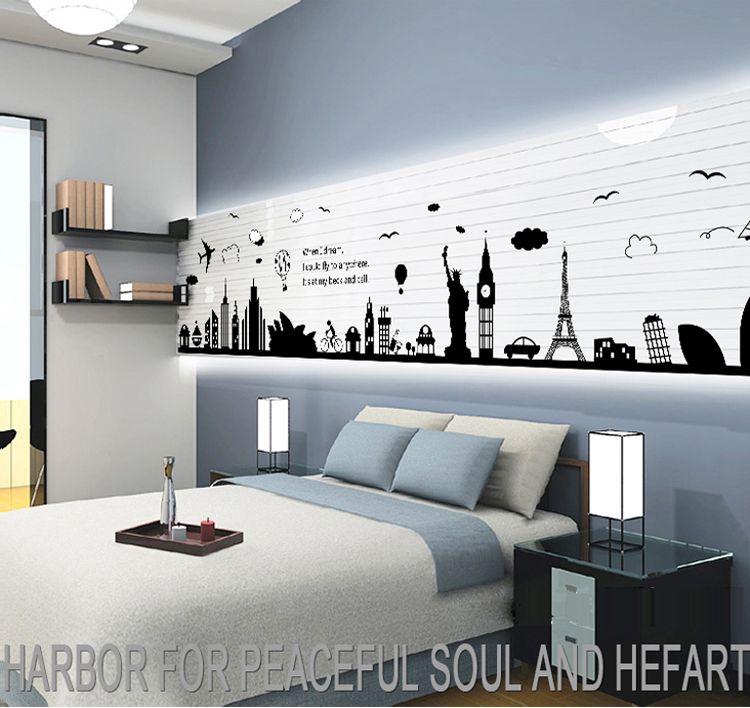 world map wall sticker black vinyl london paris world famous travel