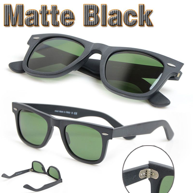 New Matte Black Sunglasses Mens Sun Glasses Glass Lens Plank Sunglasses