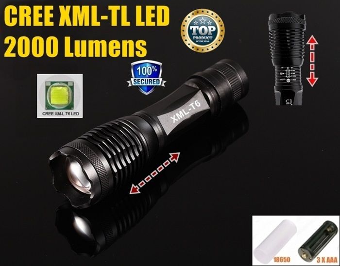 ALONEFIRE E007 CREE XM L T6 LED 2000Lumens Cree Led Torch Zoomable Cree