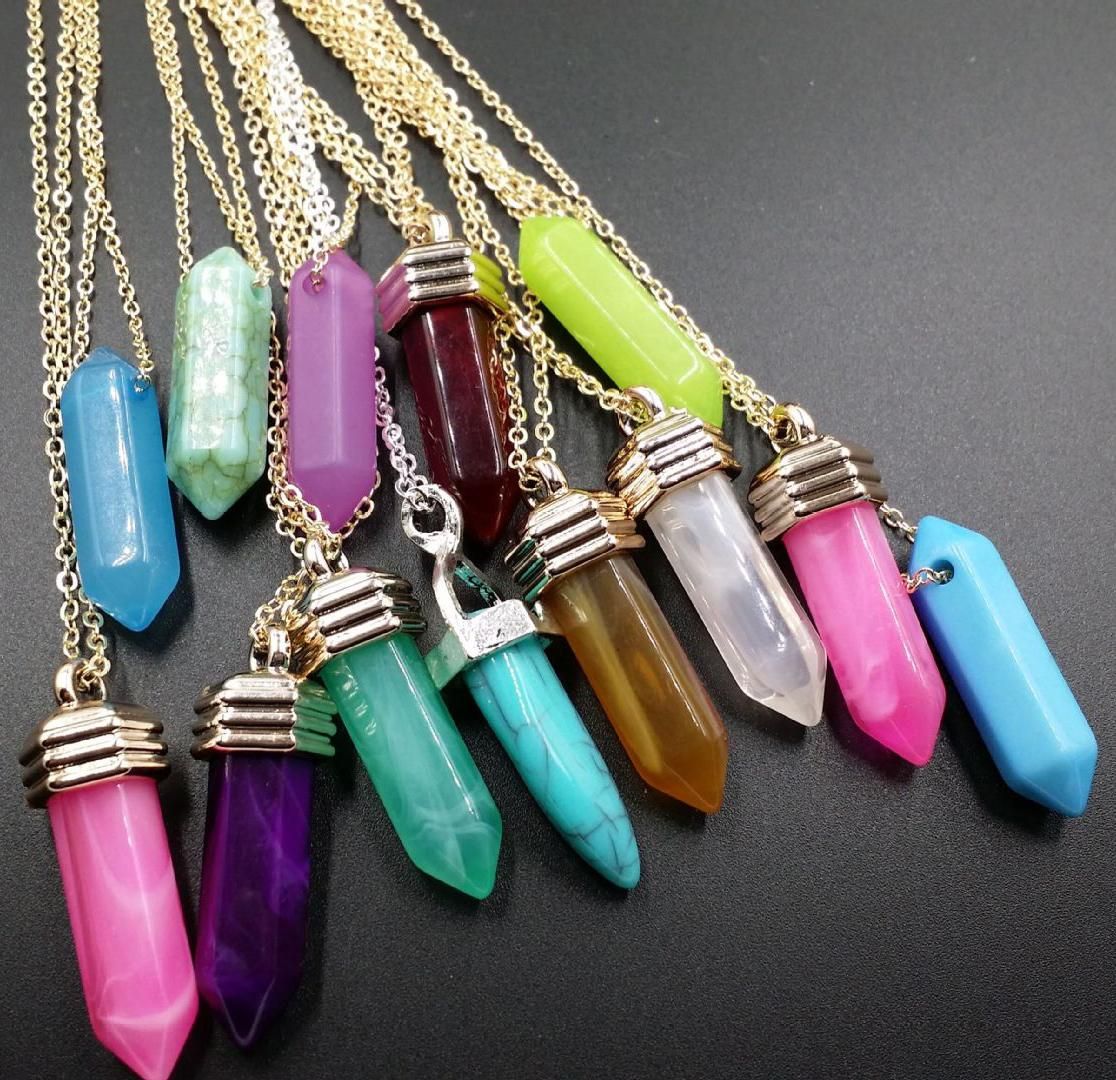 Whole Necklace Pendants Healing Crystals Charm Amethyst Rose Whole Necklace Pendants Healing Crystals Charm Amethyst Rose Quartz Hexagon Shape Stone Beads Chakra Point Jewelry Necklaces Silver