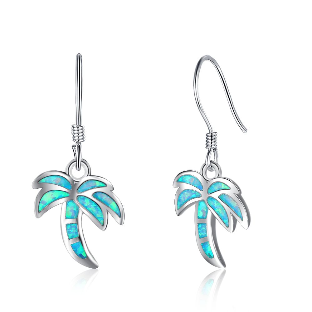 Coconut Tree Design Drop Earrings Sterling Silver Hoop Blue Coconut Tree Design Drop Earrings Sterling Silver Hoop Blue Opal Jewelry Clip On Chandelier