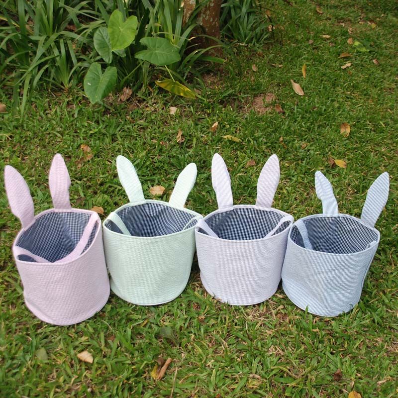 2020 Wholesale Blanks Seersucker Easter Bucket Easter Tote Bags Holiday