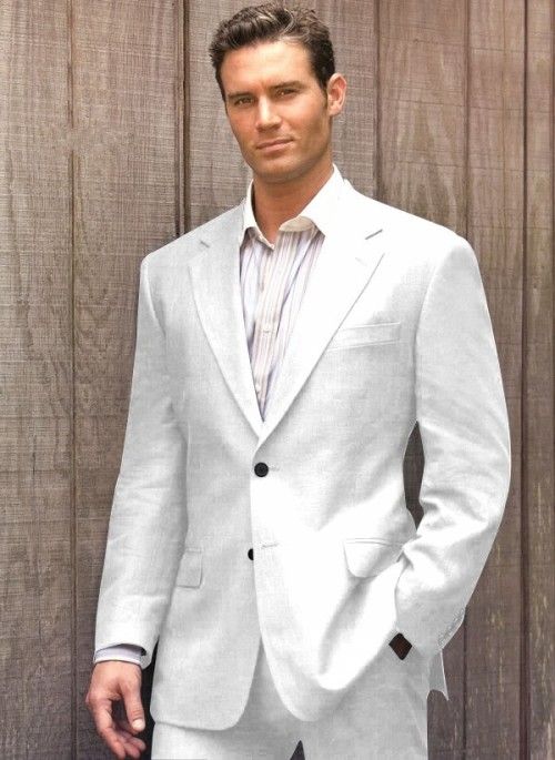 Casual Grey Linen Suits Summer Notched Lapel Men Wedding Suits Grooms ...