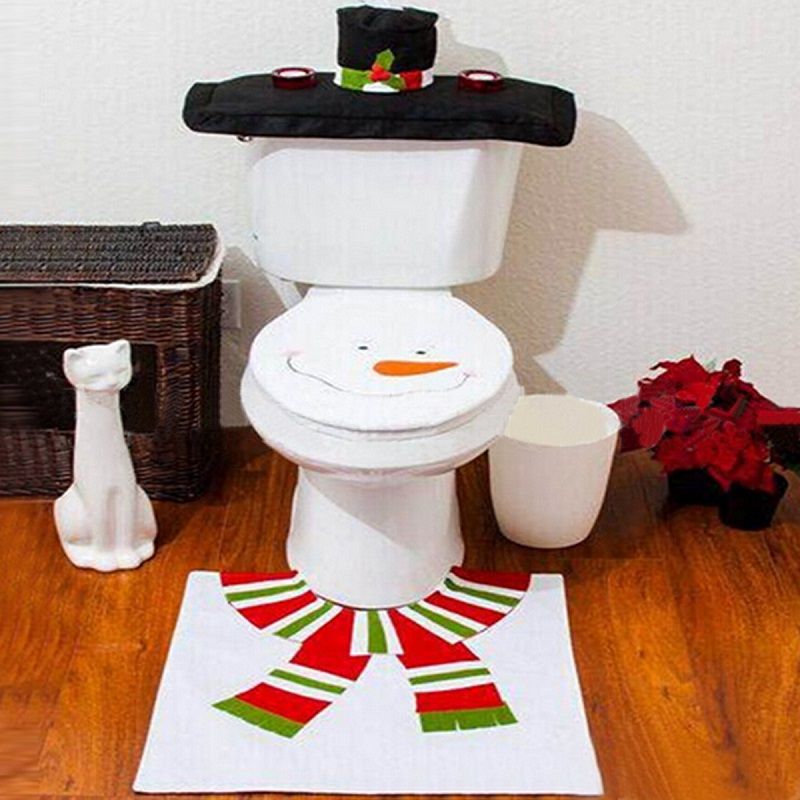 Wholesale Xmas Decora Santa Snowman Toilet Seat Cover Rug Mat Bathroom Set Christmas Supplys Sale Decor Decorations From Sakuna