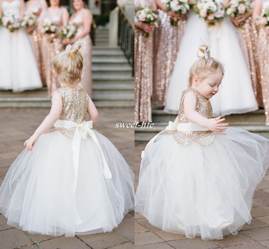 Lovely Ball Gown Wedding Flower Girl Dresses Sparkly Rose Gold Sequins Sash Floor Length 2016 Cheap Girls Pageant Dress Baby Communion Gowns For Lovely Ball Gown Wedding Flower Girl Dresses Sparkly Rose Gold Sequins Sash Floor Length 2016 Cheap Girls Pageant Dress Baby Communion Gowns For