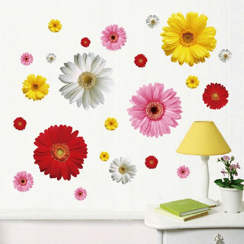 Decorative 3D Flower Wall Stickers Colorful Removable Wall Stickers For