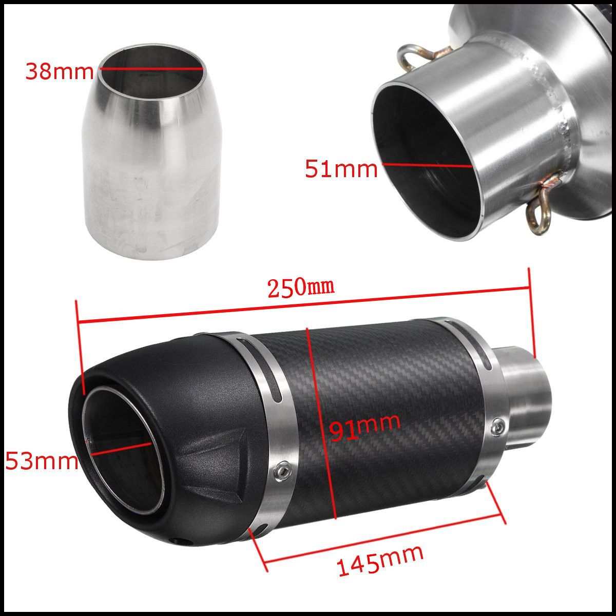 Universal 38-51mm Exhaust Pipe Motorcycle Carbon Fiber Color Muffler Silencers