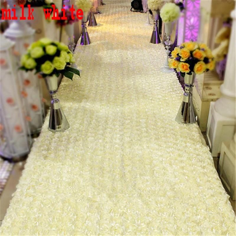 Milk White 3d Rose Petal Aisle Runner Carpet 33 Feet Long 55 Inch