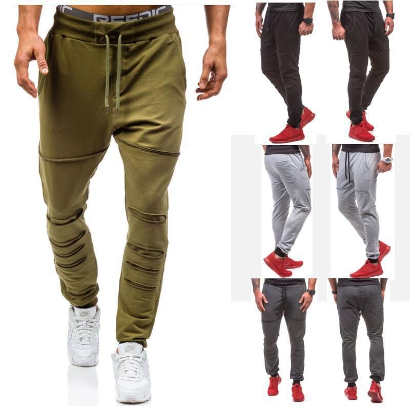 2019 Hole Jogger 2017 Men Gyms Pants Casual Elastic Cotton Mens Fitness ...