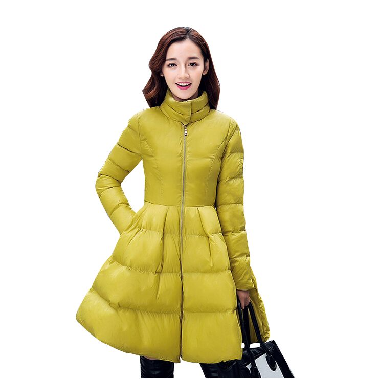 New Arrivel Korean Women Winter Coats 2015 Fashion Big Skirt Swing Down Jacket Coats Winter Warm Woman Long Thin Cloak Cotton Padded Coat