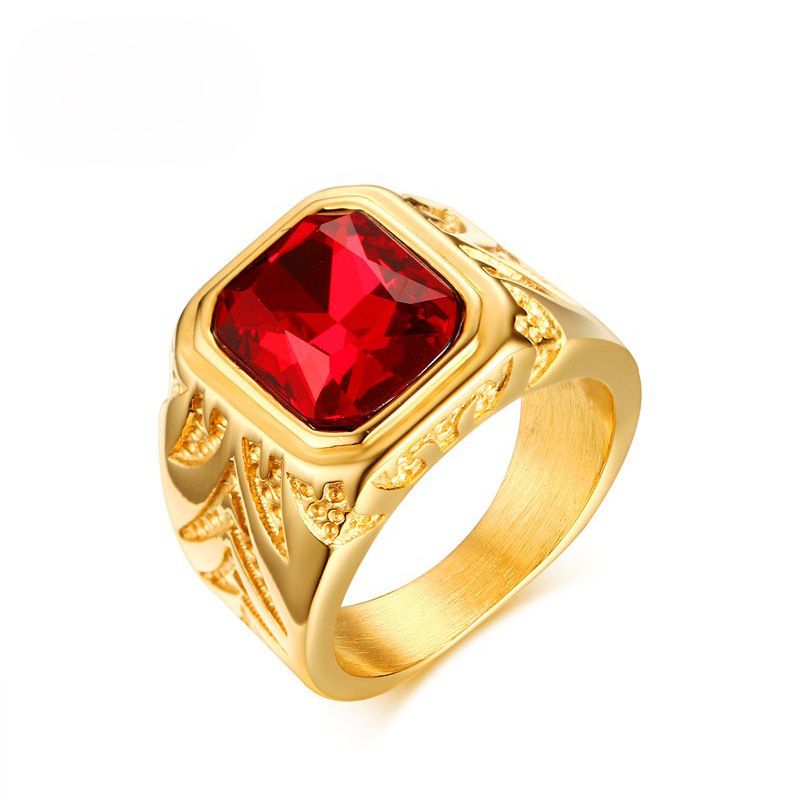 2021 Fashion EURO US Gemstone Rings 15.5MM Red Stone Mens Diamond Rings