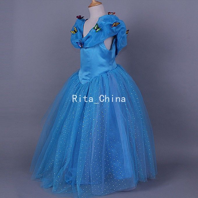 2021 2015 New Movie Baby Girl Party Dress Cinderella Blue Dress With