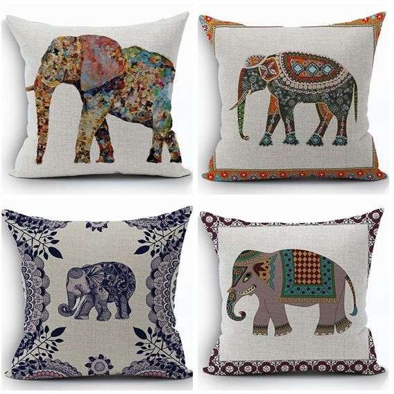 An Embroidered Ethnic Indian Elephant USA Pillow Cases Cushion Cover