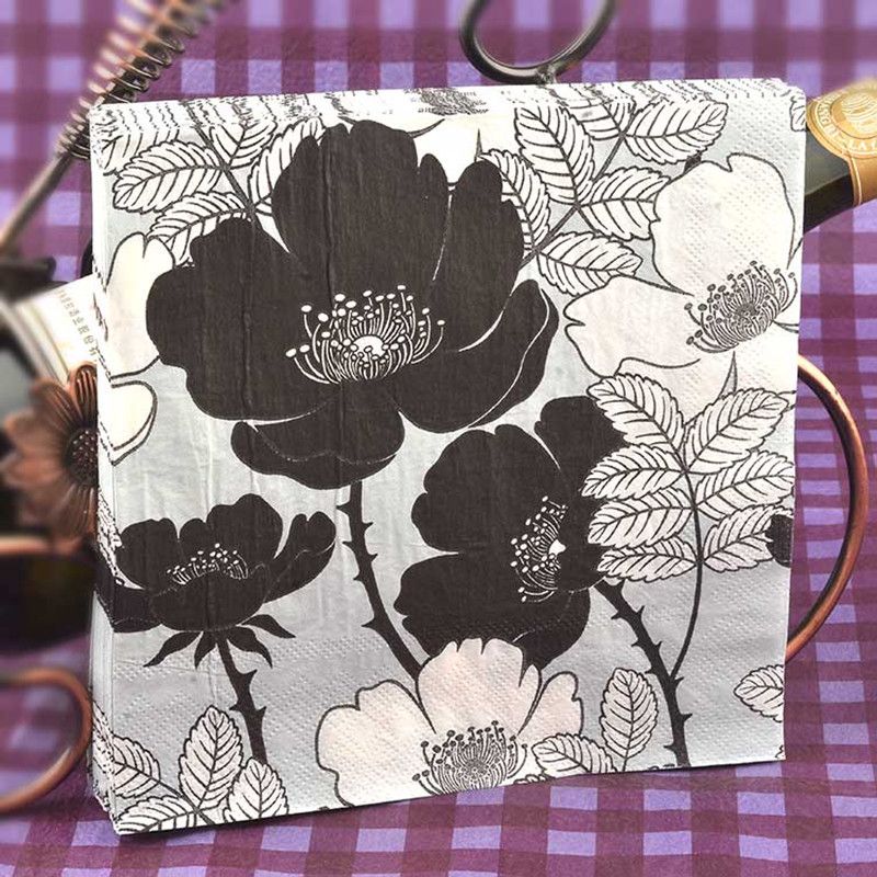 2019 food grade table paper napkins tissue flower bird black and flower print paper napkins