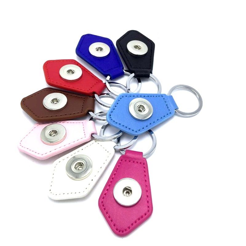 PU Leather Tag Snap Button Keychains 18mm Snap Button Key Rings Noosa