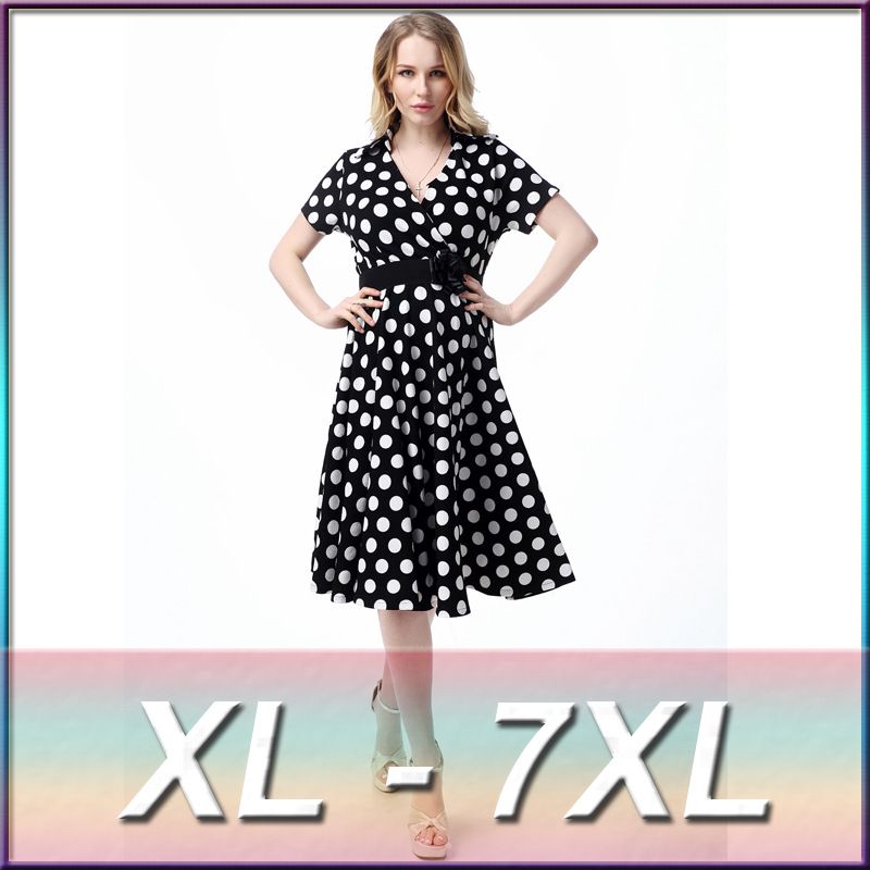 xl 7xl large plus size womens fashion white polka dot print cotton polka dot dress plus size