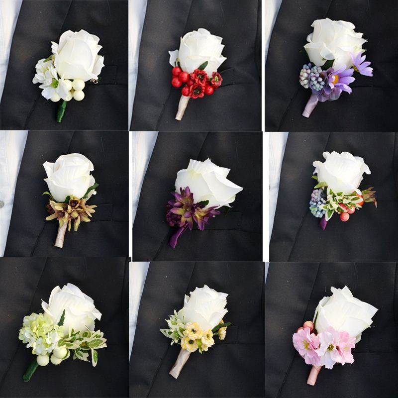 2020 / Corsage Groom Boutonniere Artificial Rose Flower Best Man Suit