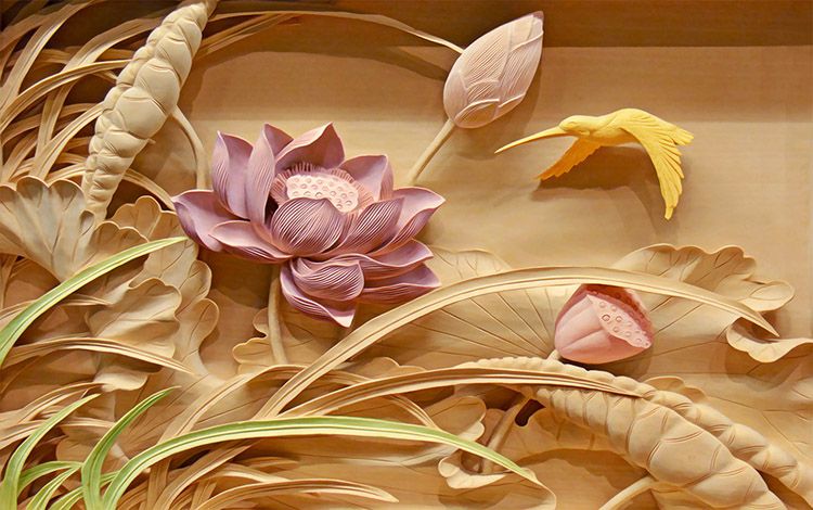 3D Woodcut Lotus Flower Wallpaper Personalized Custom Wall Murals Photo
