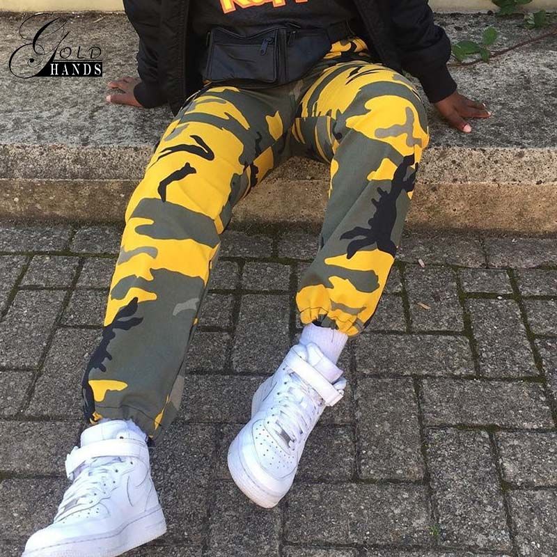yellow camo trousers womens