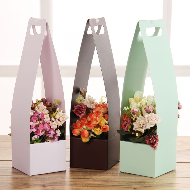 Fresh Flower Carrier Paper Flower Basket Portable Flowers Boxes