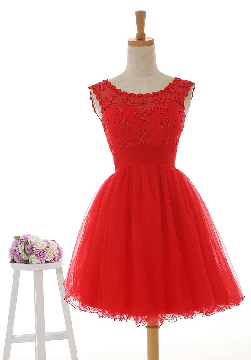 Bridal Gown Red Lace Bridesmaid Dresses Custom Made Sleeveless Ball ...
