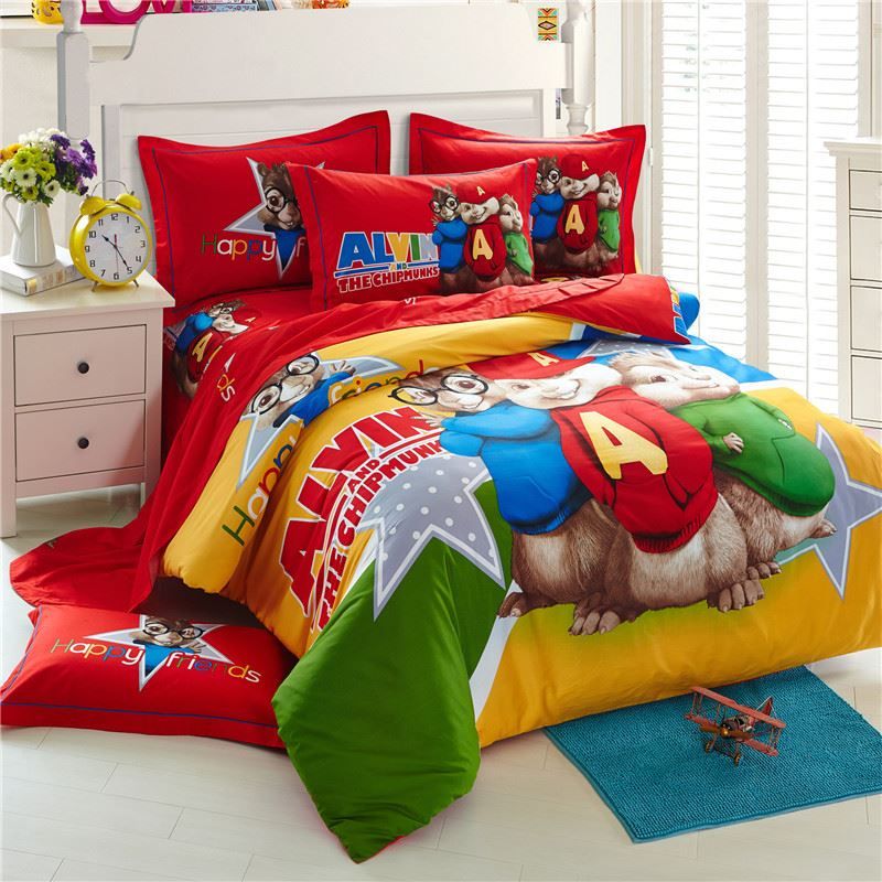 Alvin And The Chipmunks 3d Bedding Sets Cartoon Bed Linen 100 Alvin And The Chipmunks 3d Bedding Sets Cartoon Bed Linen 100 Cotton Sheets Kids Set Duvet Cover King Size Blankets