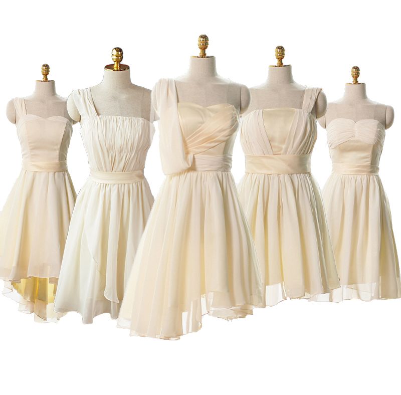 Chiffon One Shoulder Champagne Bridesmaid Dresses