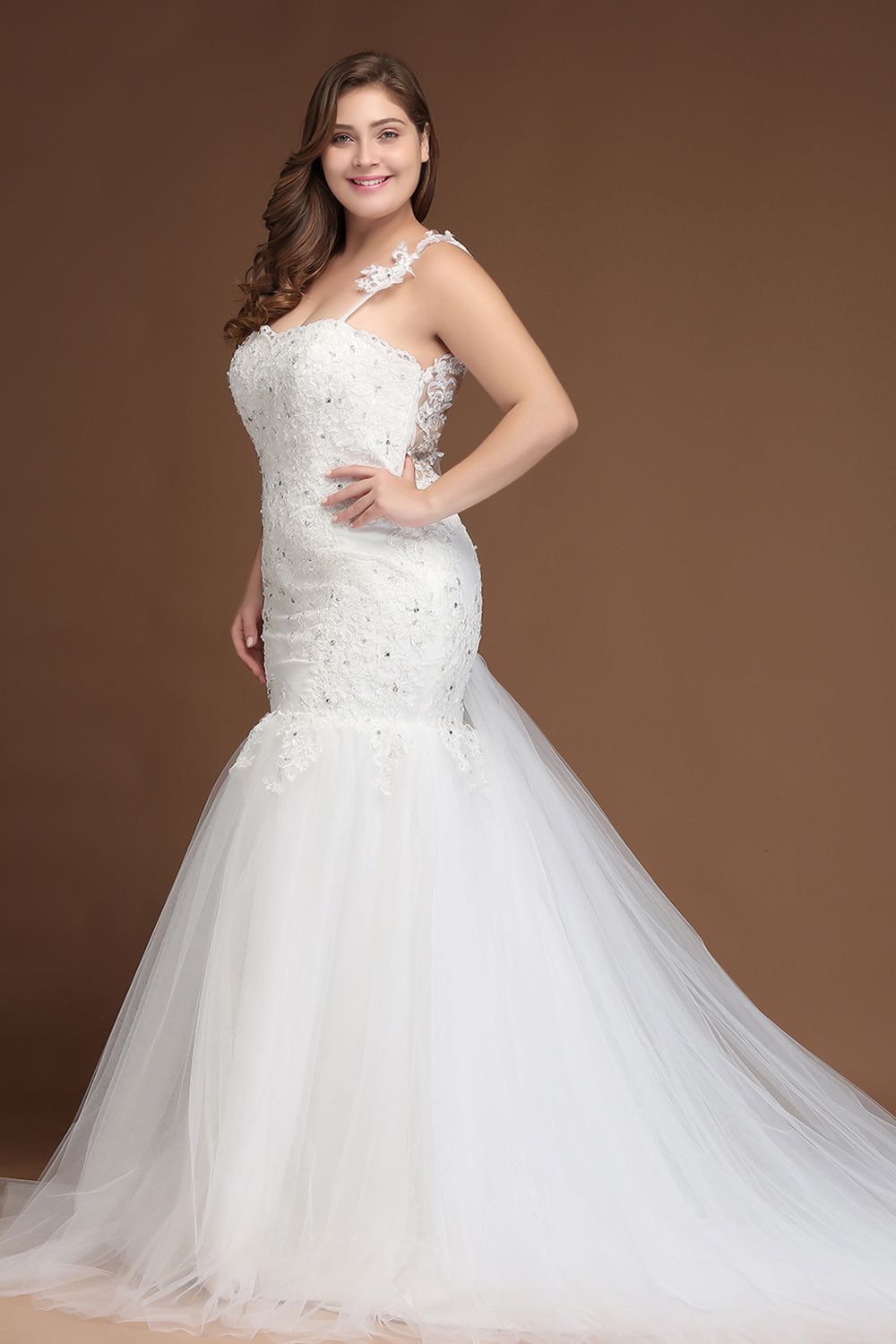 2018 Plus Size New Spaghetti Straps Lace Mermaid Wedding