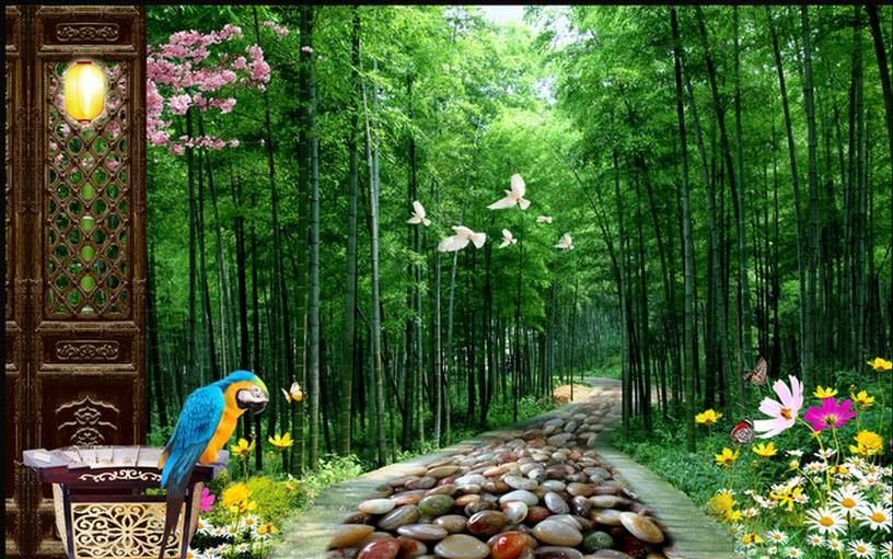 低価格で最高品質の 新鮮な美的竹林テレビの背景の壁のデスクトップの壁紙 オンラインの壁紙 Dhgate